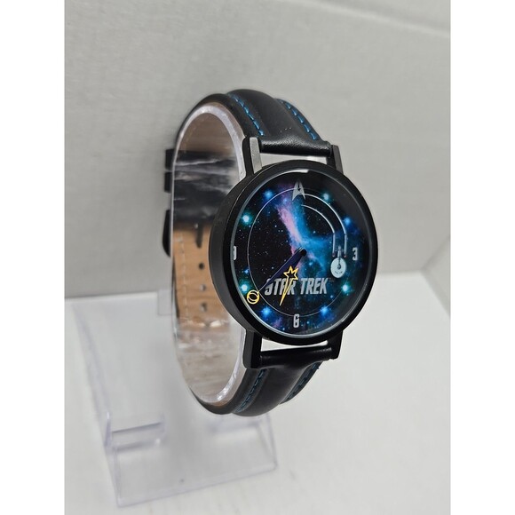Star Trek Enterprise Space Dial Quartz Watch New Battery Leather Strap Mens 38mm - Picture 3 of 12